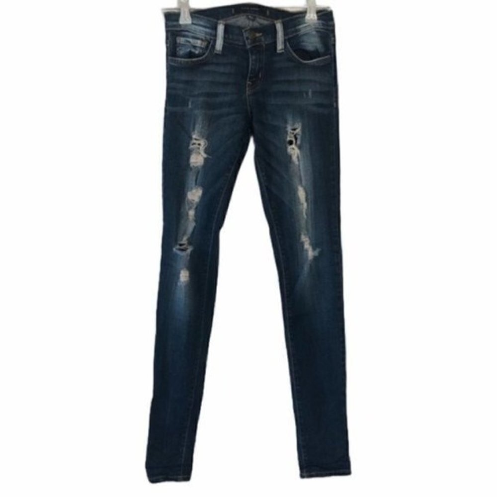 Boutique Flying Monkey Low Rise Dark‎ Wash Distressed Skinny Jeans 25